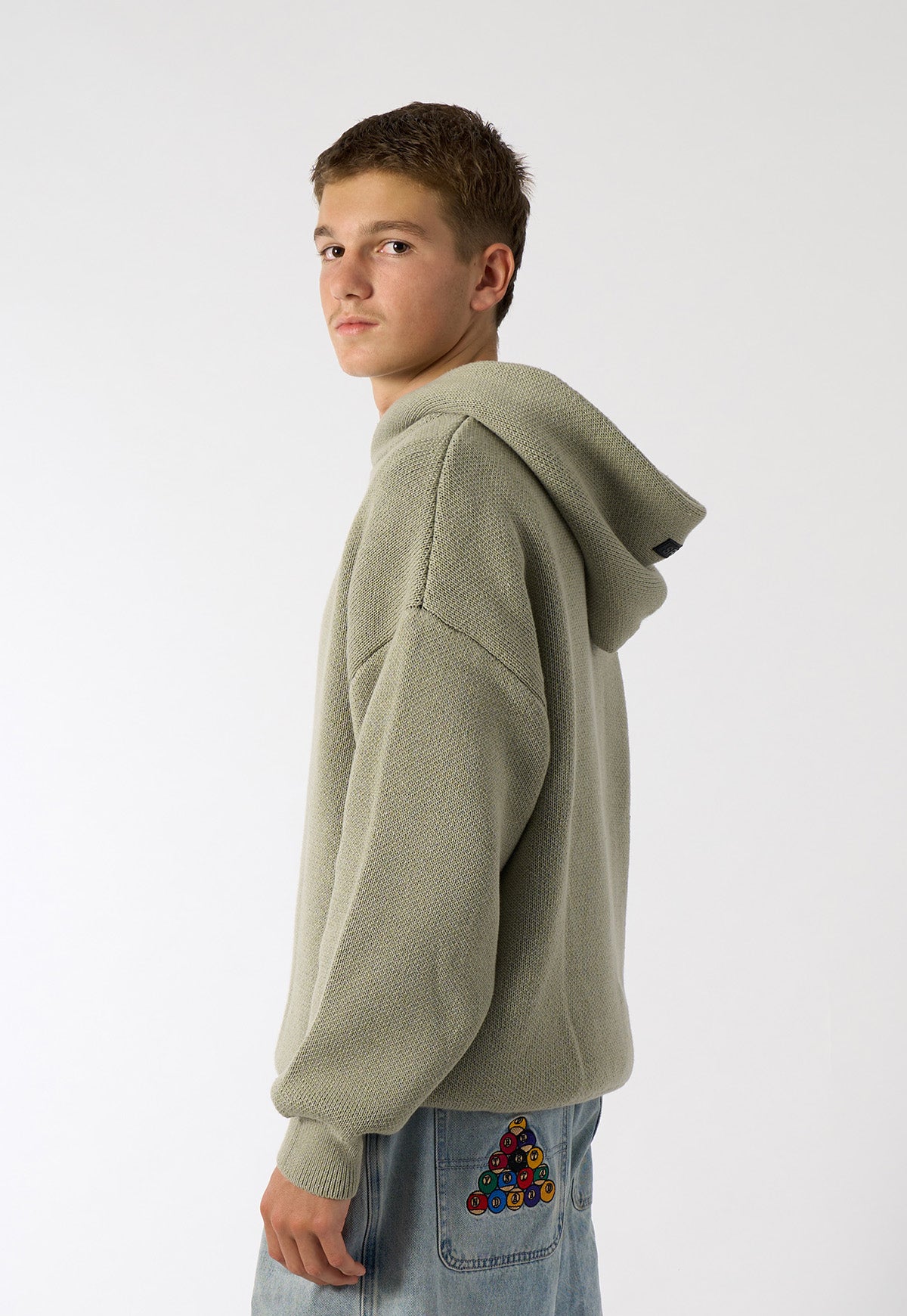 Grey knit hoodie best sale