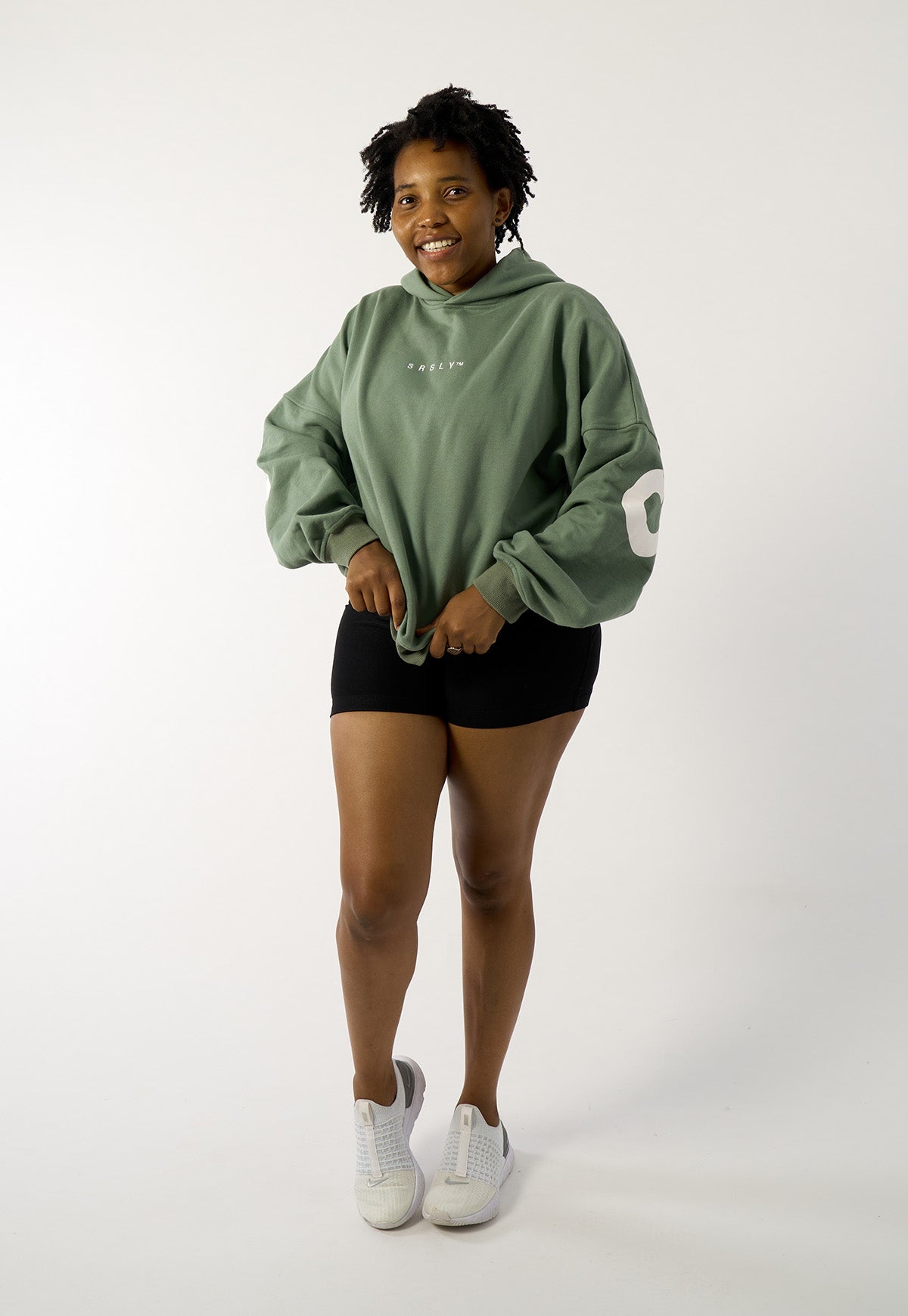 Women s signature oversized hoodie in Green Block Print SRSLY