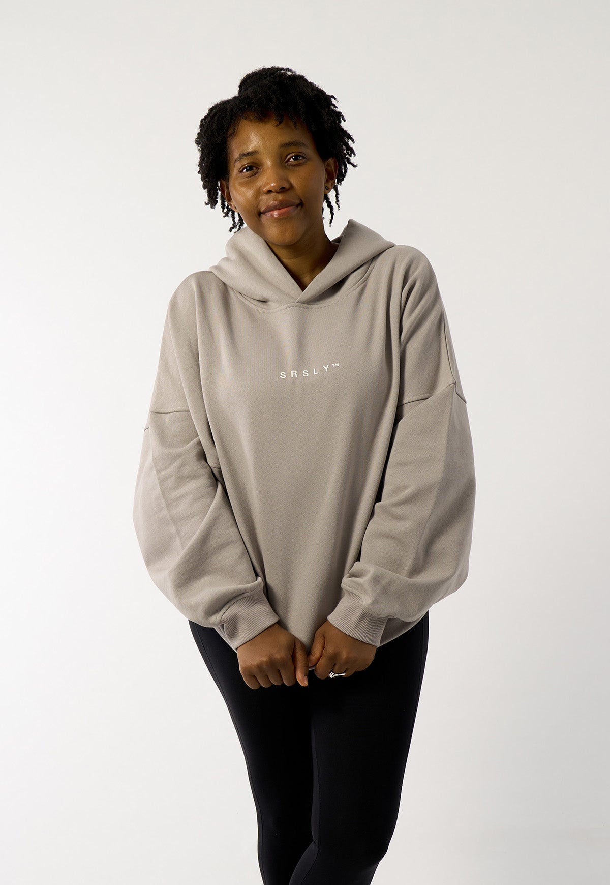 Women s signature oversized hoodie in Light Grey Script Print SRSLY